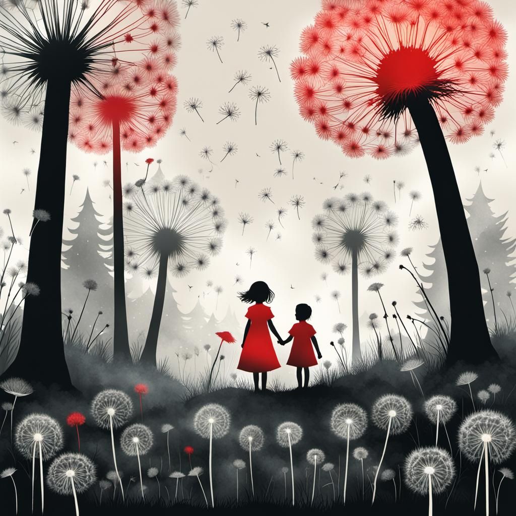 Surreal Childlike Landscape with Red Fairy, Early Photograph...