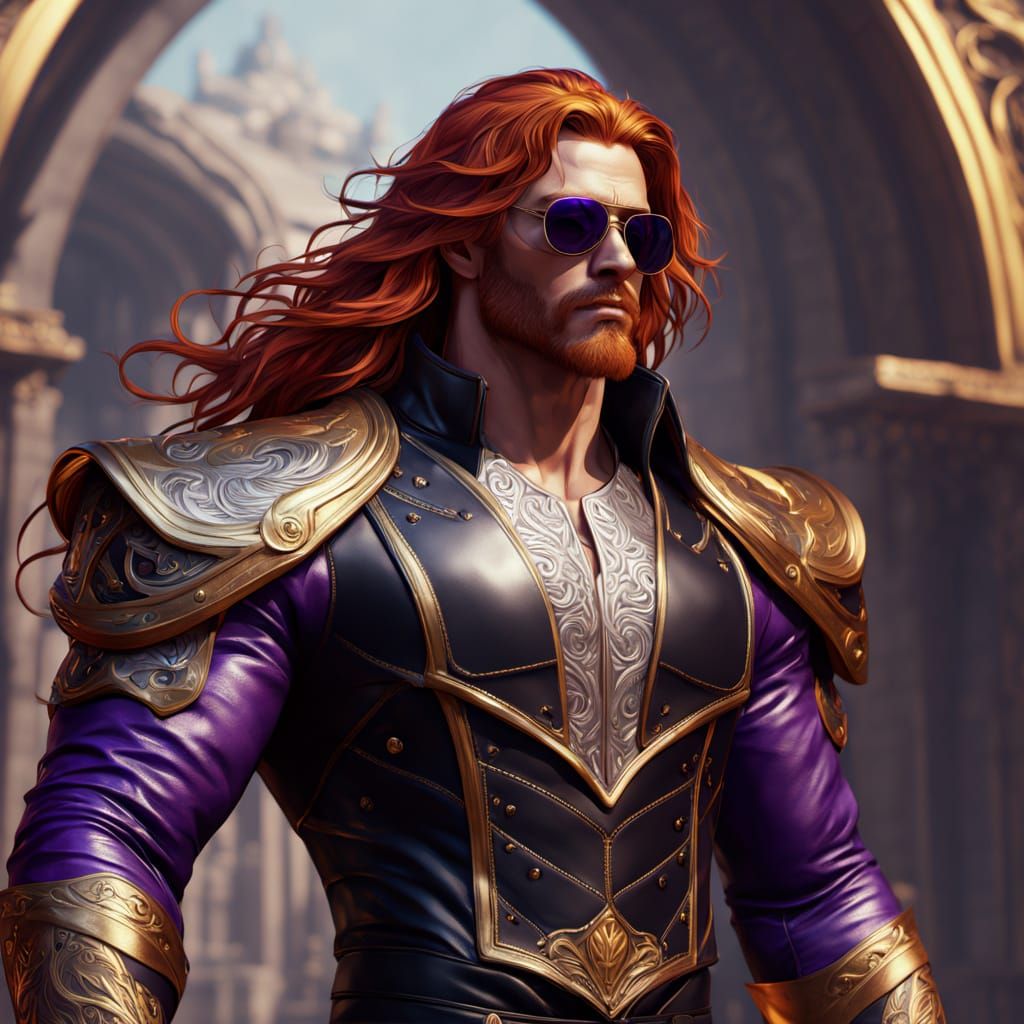 Dark Fantasy Warrior in Leather Armor with Red Hair and Tatt...