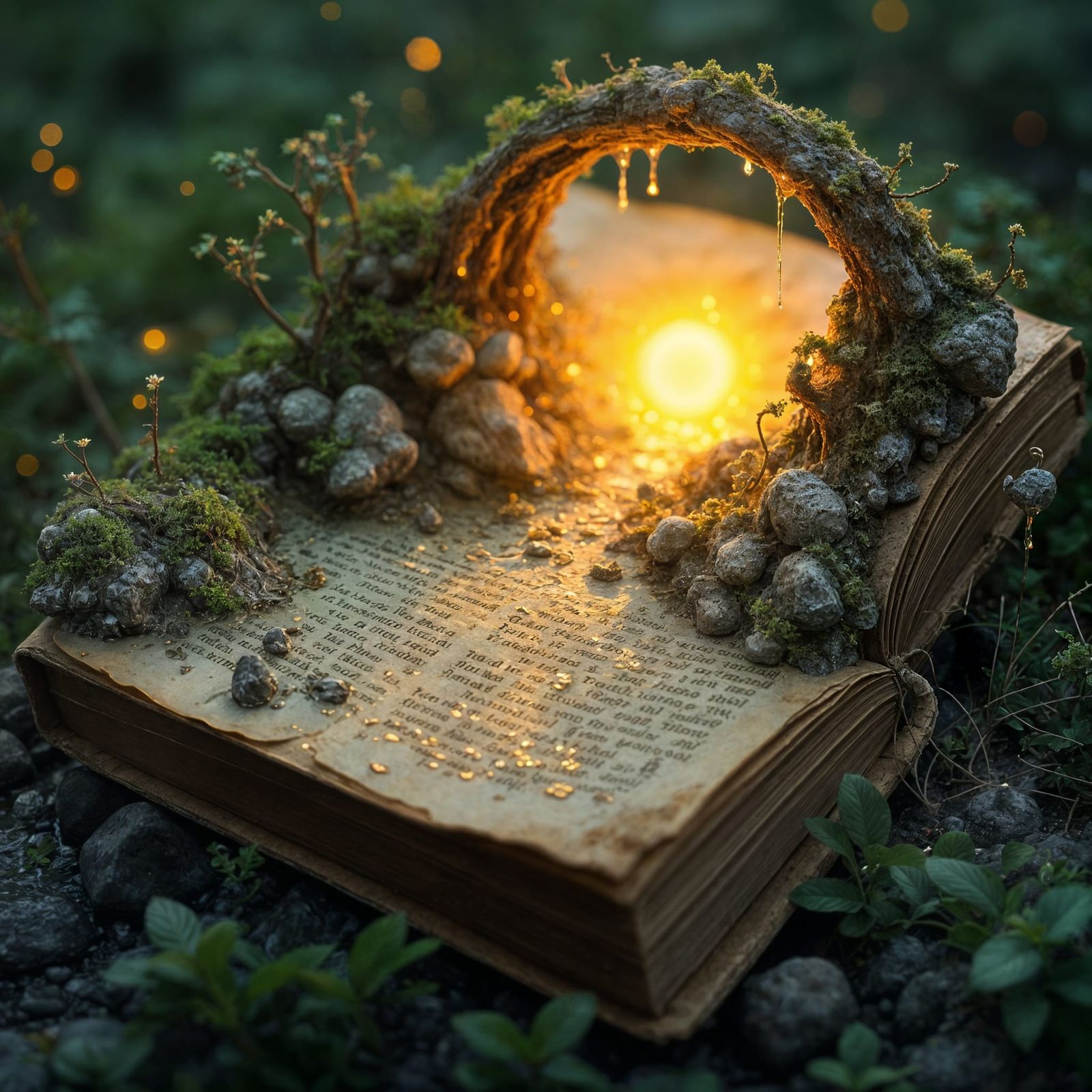 Miniature World of Wonder Within Glowing Ancient Book
