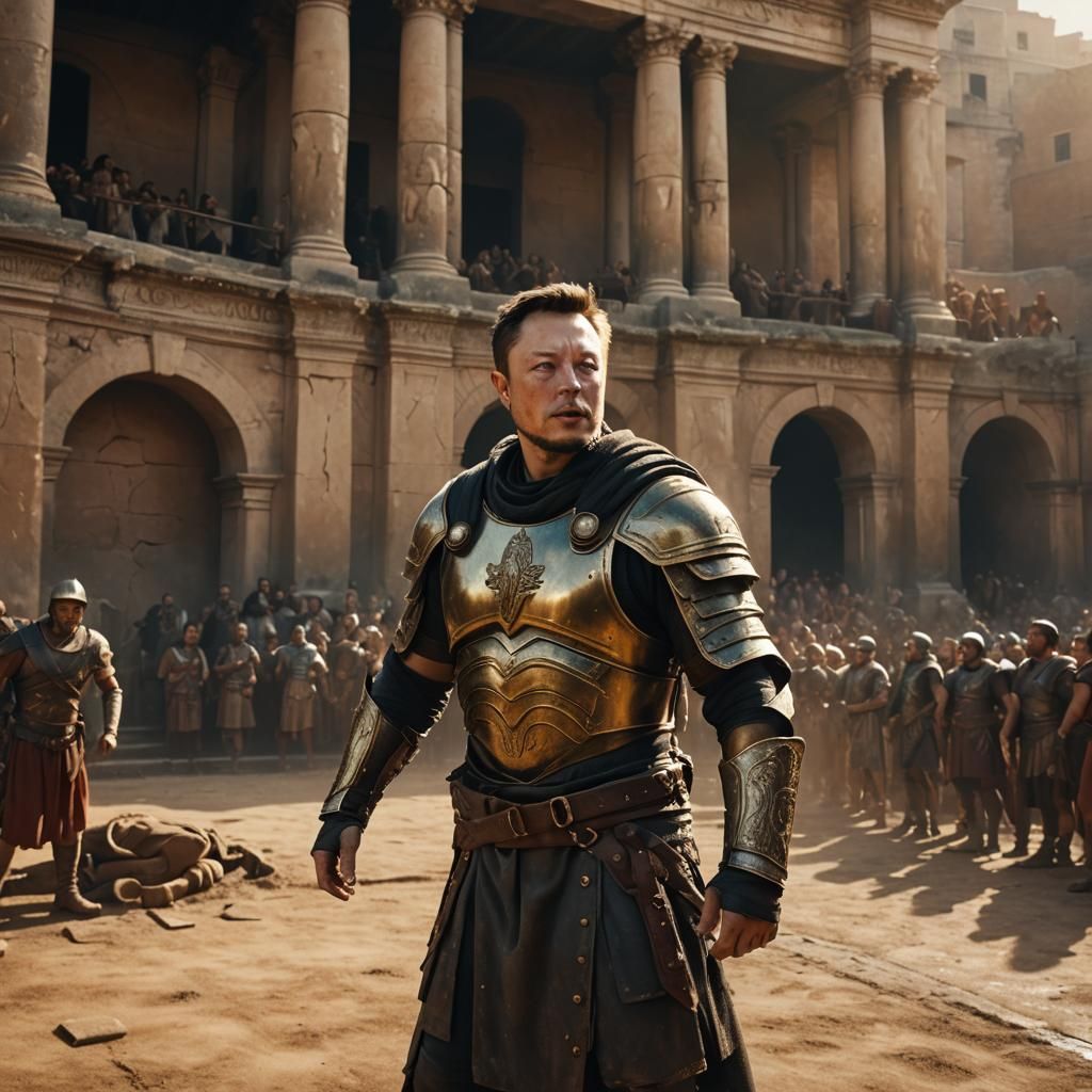 Elon Musk as Roman Gladiator in Arena