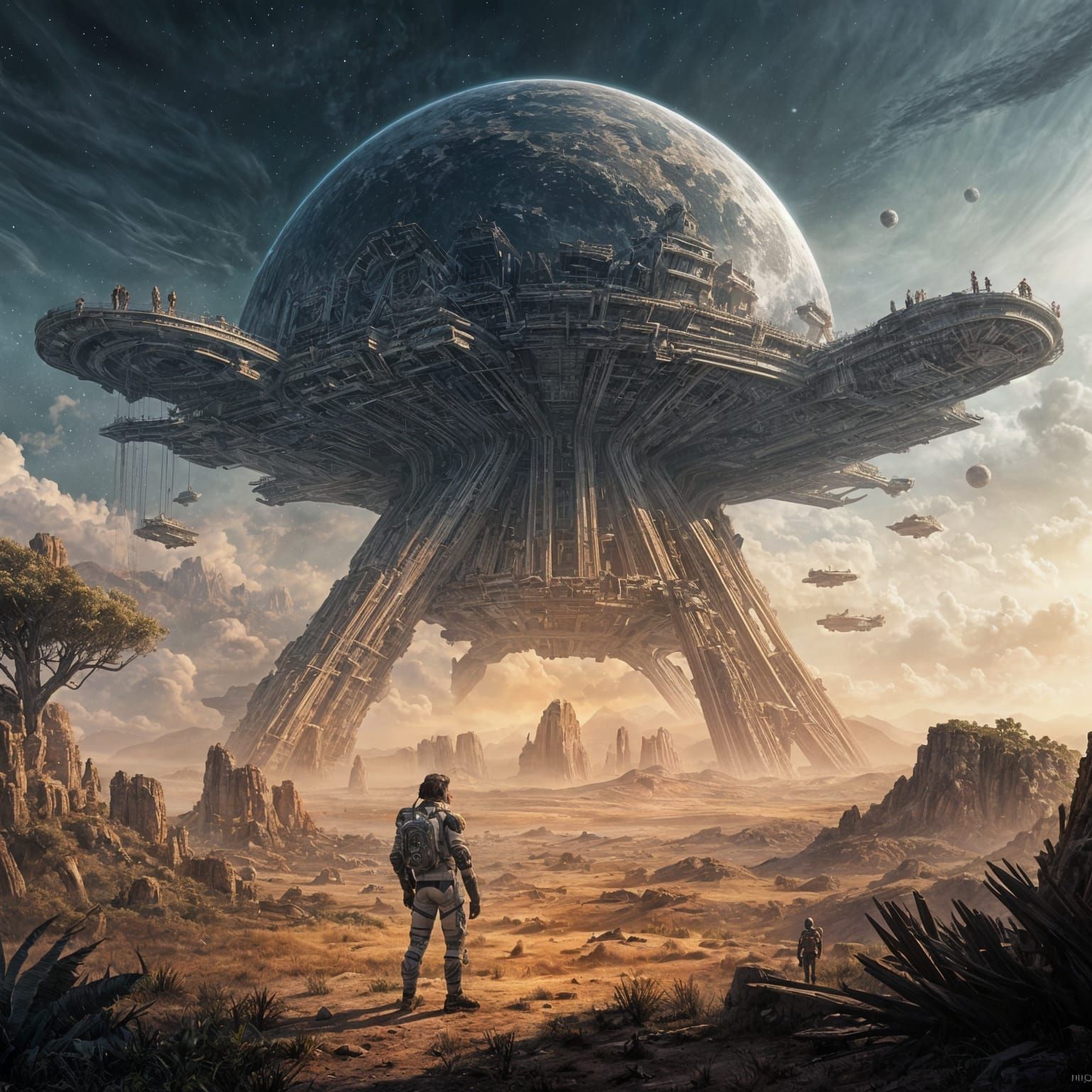 Explorers Stand in Awe Before Colossal Alien Structure