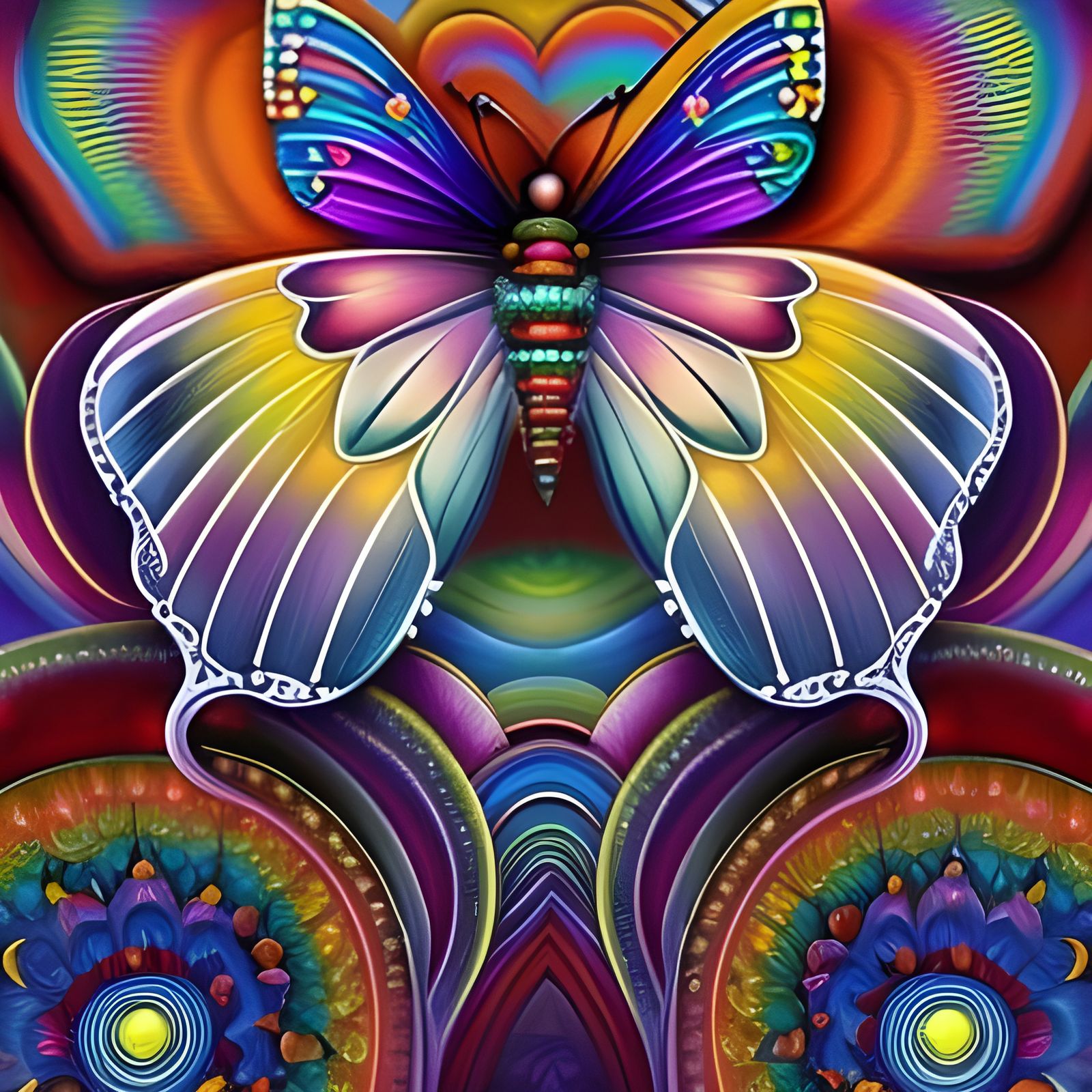 Rainbow Butterfly Portrait in Fantasy Style
