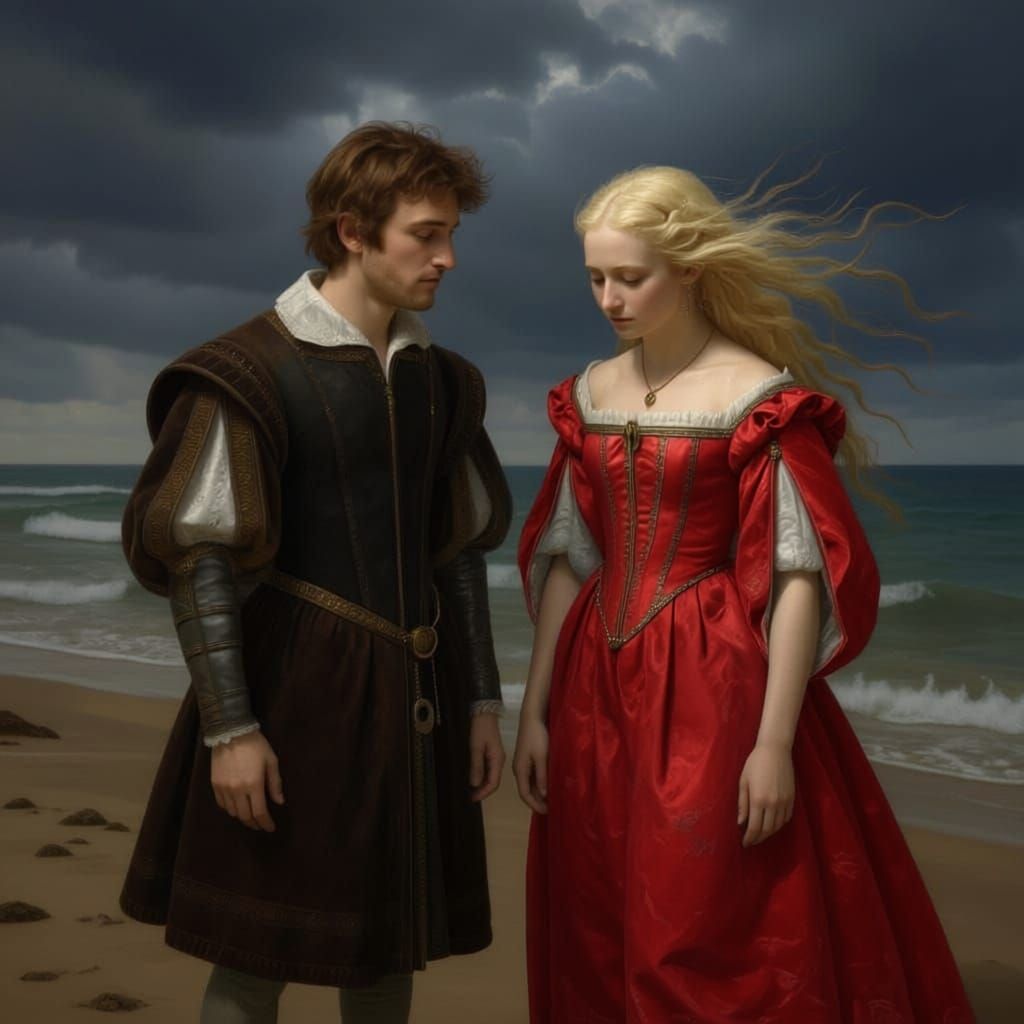 Renaissance Oil Painting of Tristan and Isolde Longing