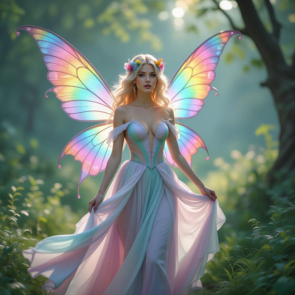 Beautiful Fairy with Rainbow Pastel Wings