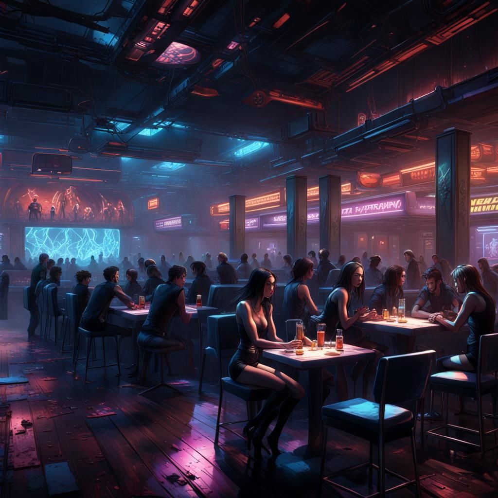 Sci-Fi Nightclub Interior in Cyberpunk Style