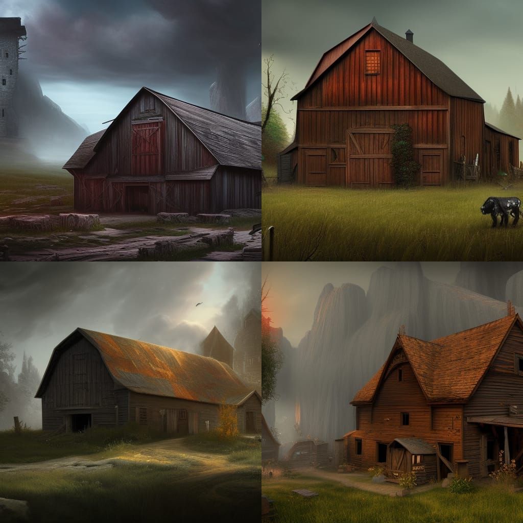 Detailed Matte Painting of an Old Black Barn