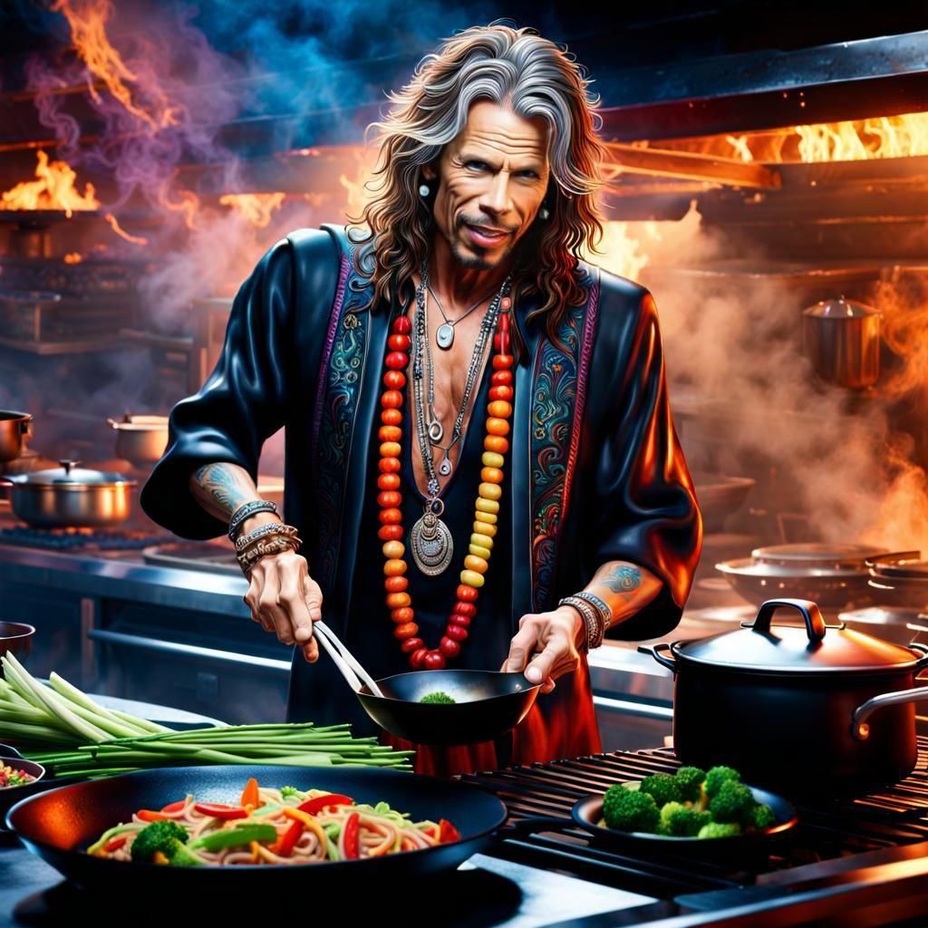Steven Tyler Cooks Stir Fry: Digital Art Rendering