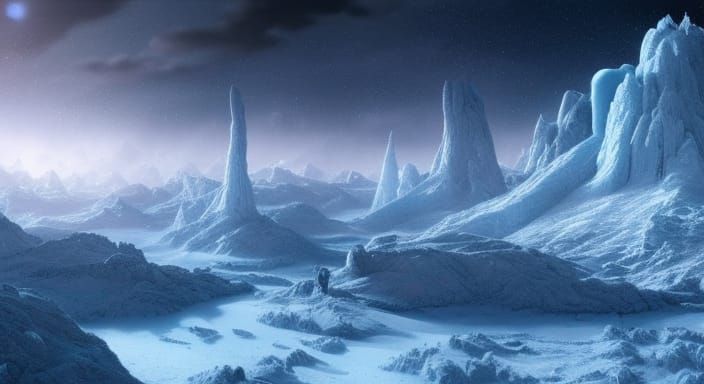 Frozen Alien World: Galactic Skies in Digital Art