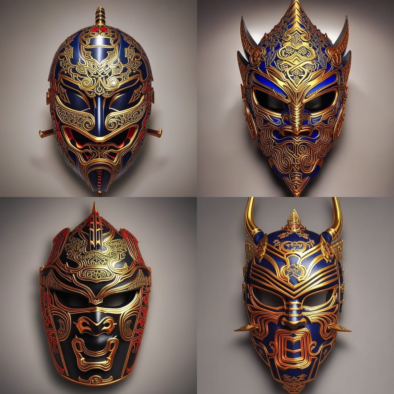 Samurai Demon Mask with Gold Accents