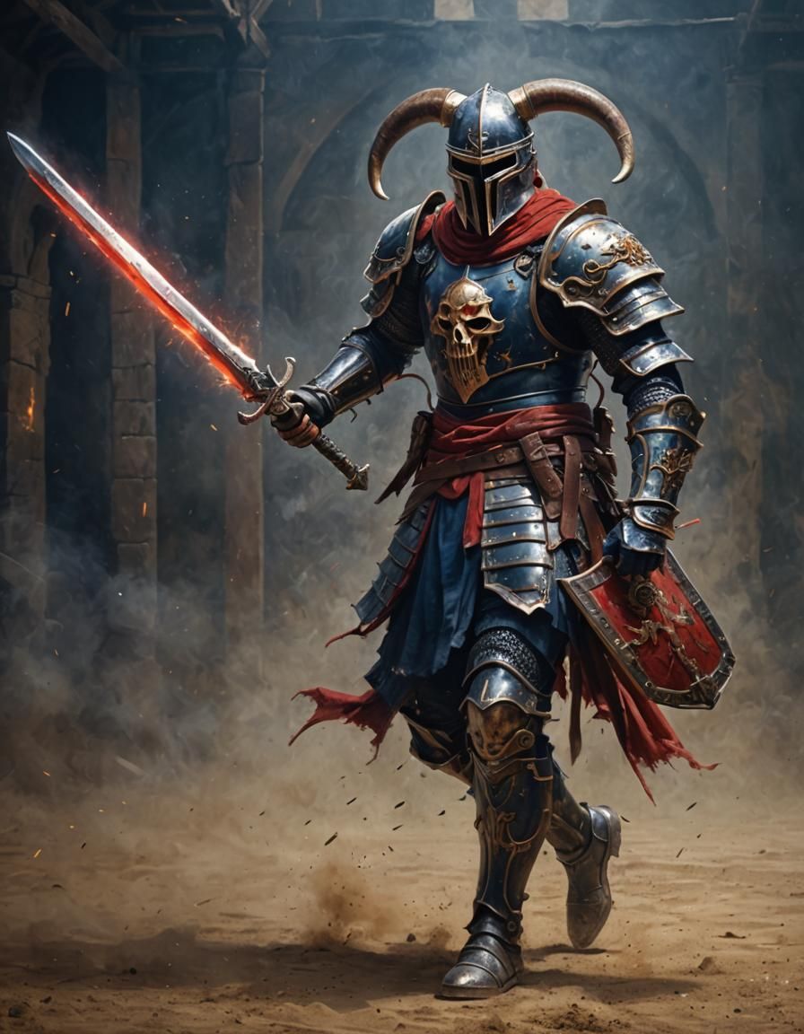 Knight Gladiator in Arena with Electric Sword