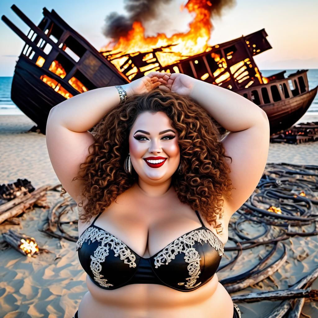 Curvy Woman with Shipwreck and Bones