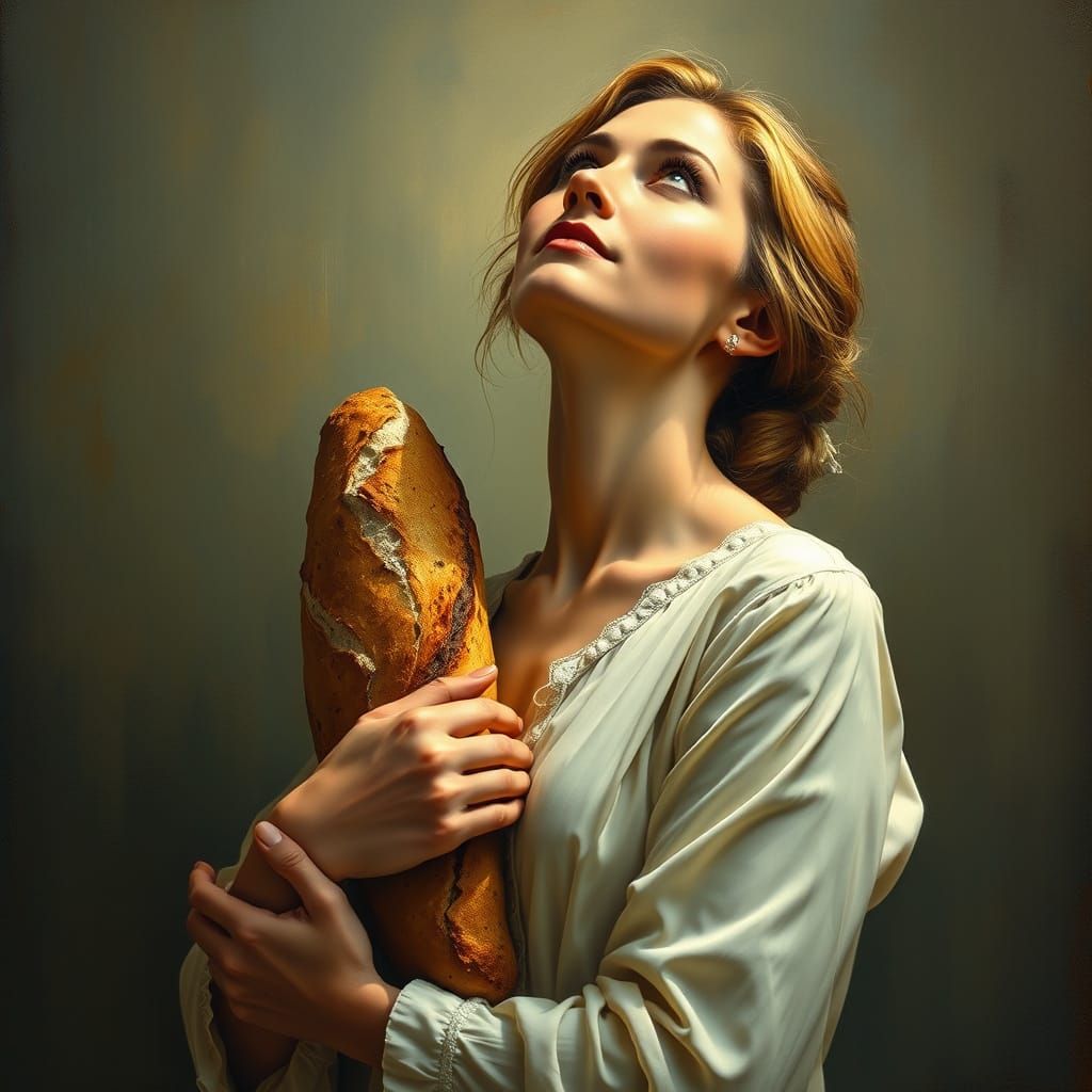 Woman with Bread in the Style of Old Masters