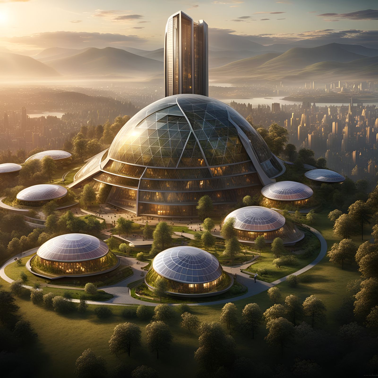 Futuristic Cityscape with Solar Panels in 3D Render