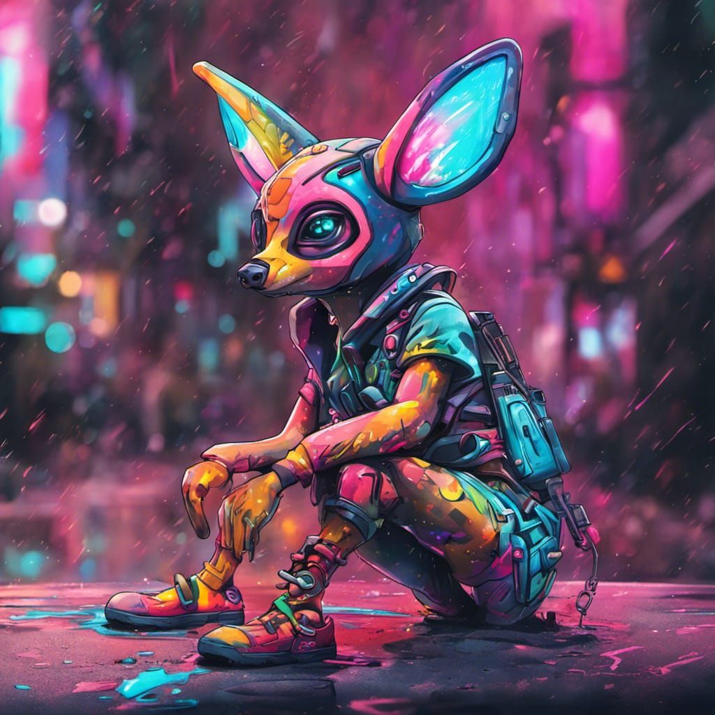 Cyberpunk Bambi Graffiti Art: Ultra Detailed