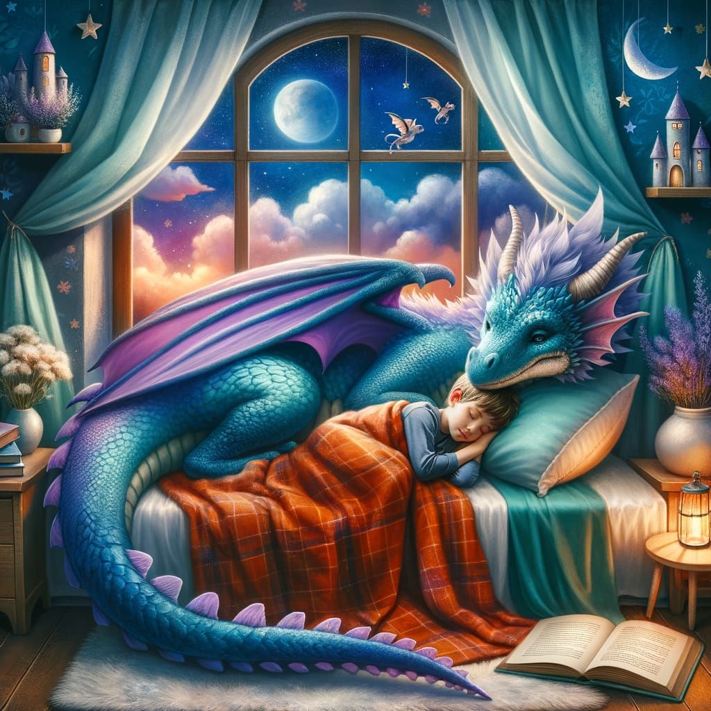Sapphire Dragon Guarding Sleeping Boy