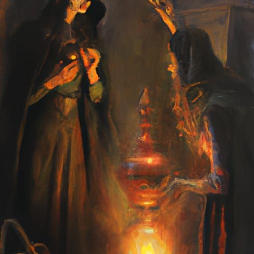 Ethereal Witchcraft Scene as Oil Painting