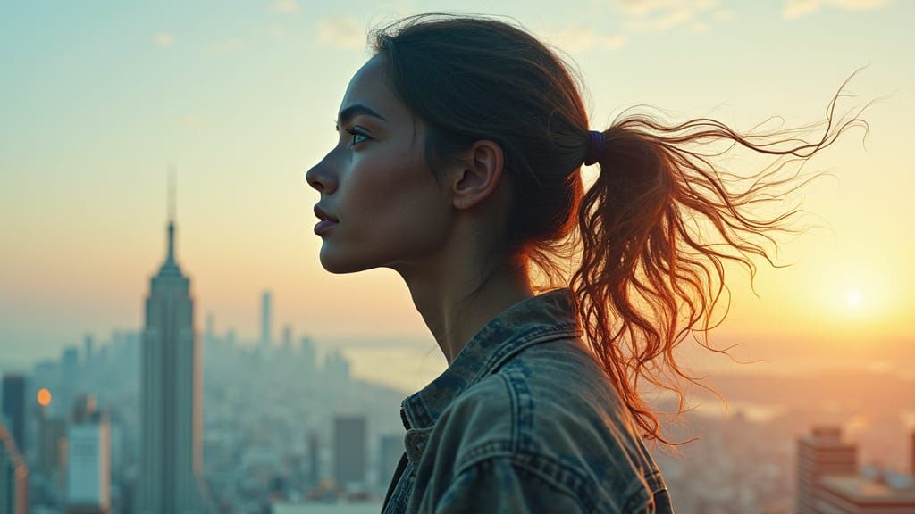 Uplifting Double Exposure: Woman and Script