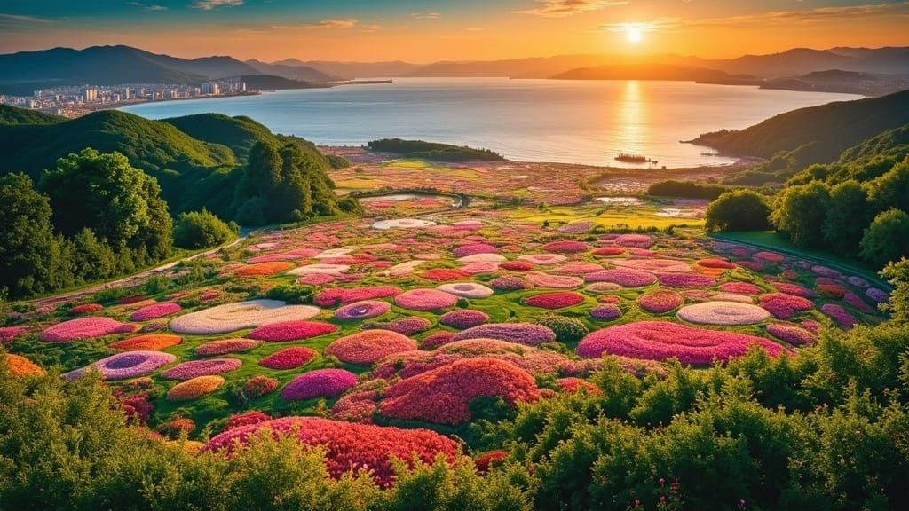 Vast Flower Park Overlooking Sea on Awaji Island