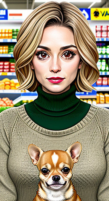 Surrealist Female Chihuahua in Art Deco-Inspired Sweater