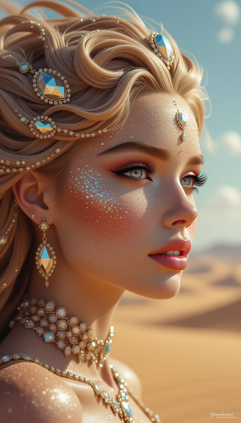 Extraterrestrial Beauty Profile with Sparkling Sand Grains