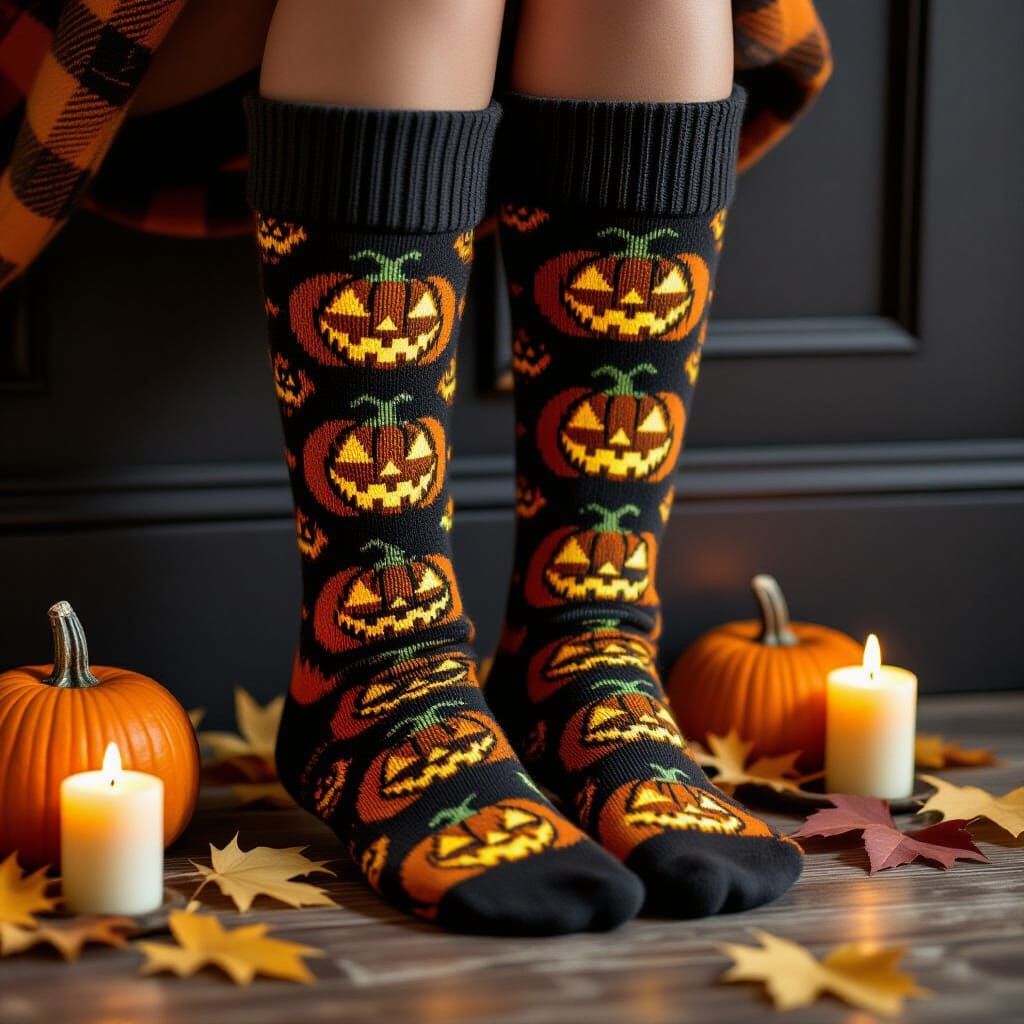 Halloween Socks with Jack-o'-Lanterns in Cozy Knit Style