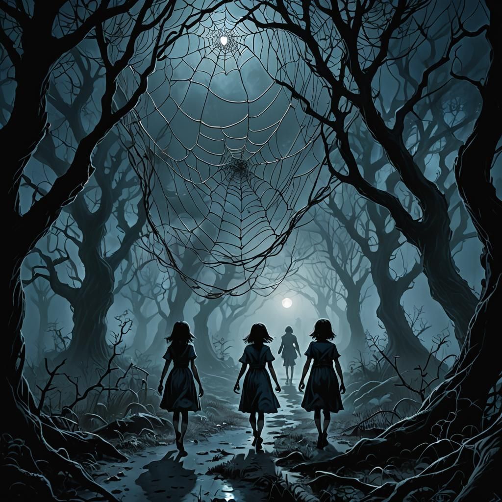 Children Lost in Dark Forest with Spider
