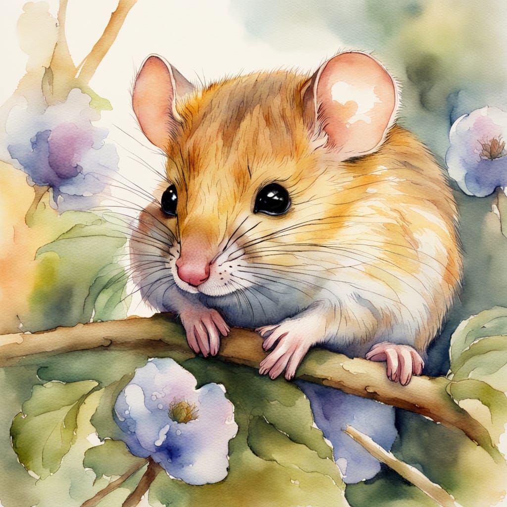 Sleeping Dormouse in Watercolour, Pastel Colors