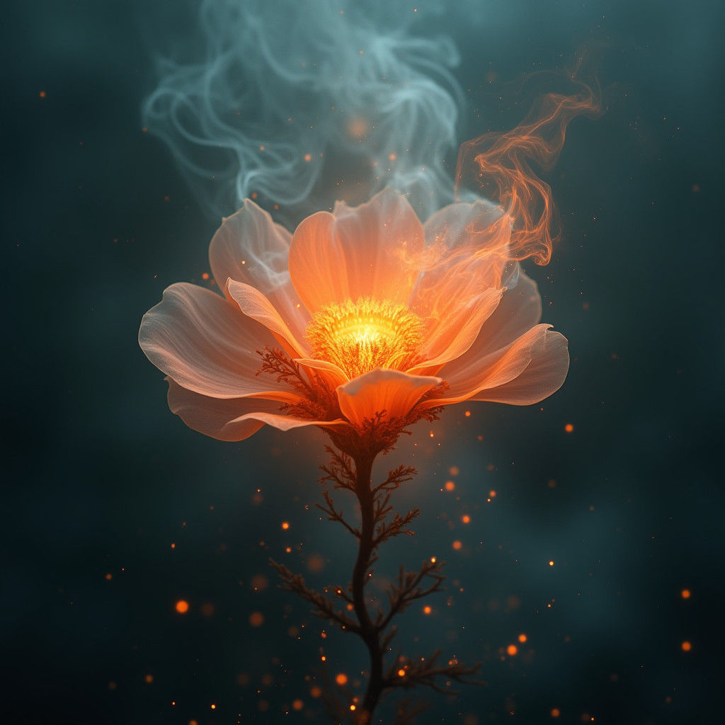 Ethereal Smoke Flower Engulfed in Fiery Blaze
