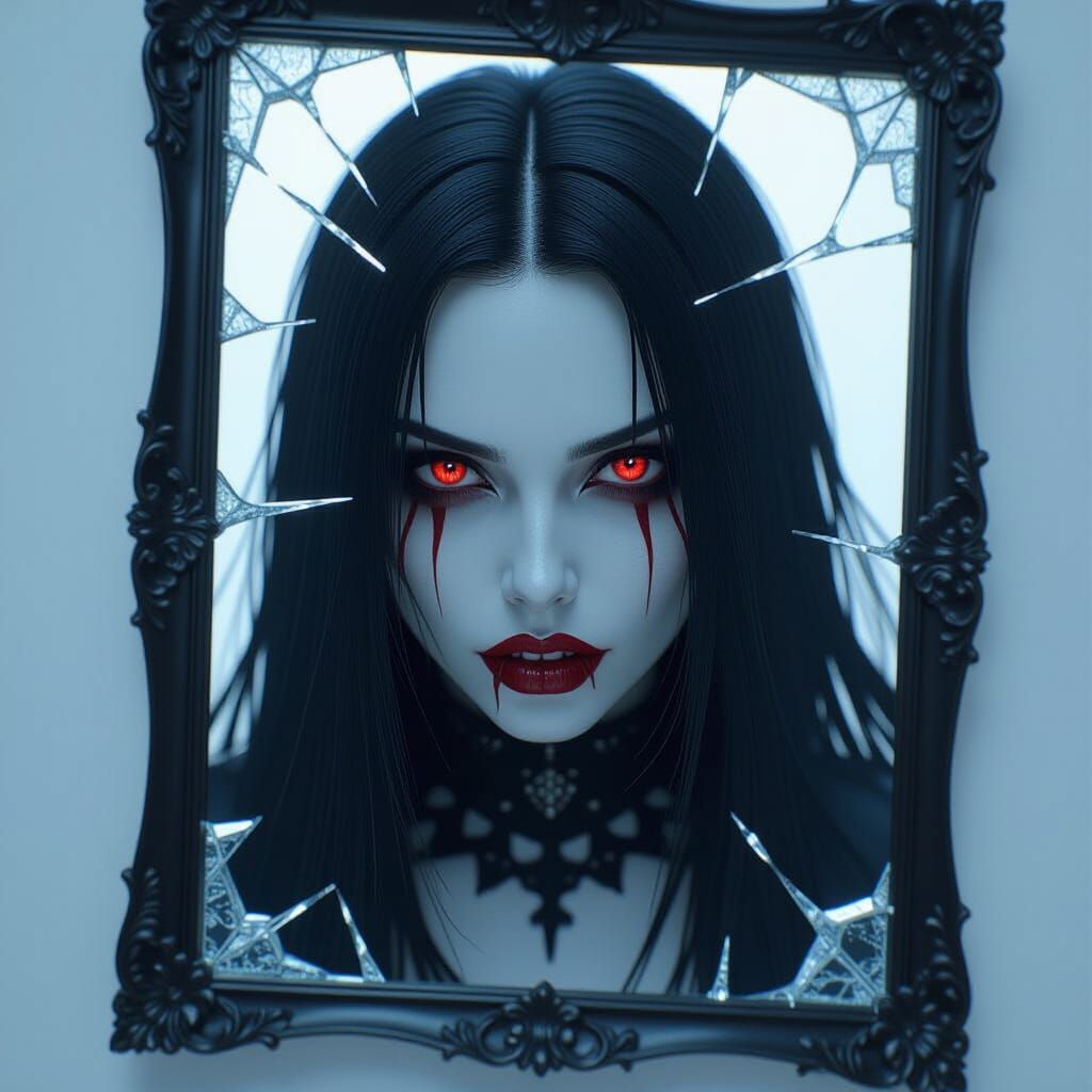 Gothic Shattered Mirror Reflection in Unreal Engine Style