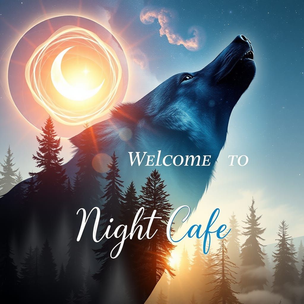 Cosmic Wolf Howling in Mystical Forest