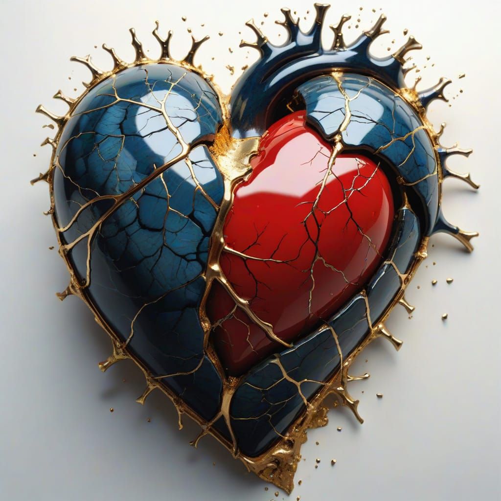 Surreal Heart Repaired with Golden Kintsugi