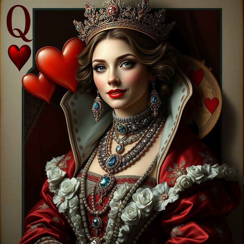 Queen of Hearts Jewelry Portrait in John Singer Sargent Styl...