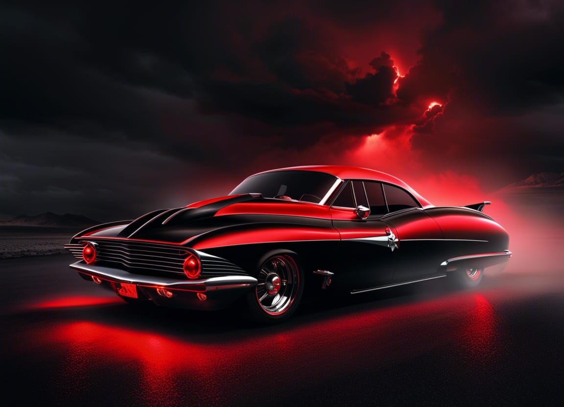 Demonic American Muscle Car in Dieselpunk Style