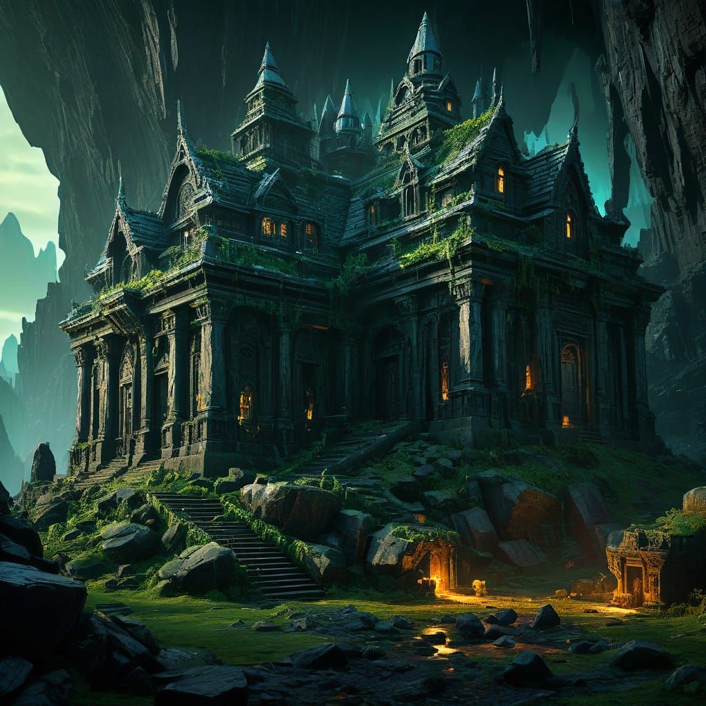 Necromancer's Obsidian Home Glows with Unearthly Light