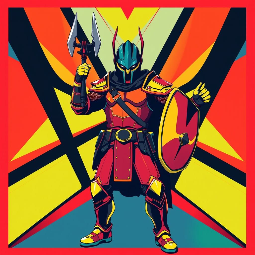 Heroic Warrior in Futuristic Pop Art Realm