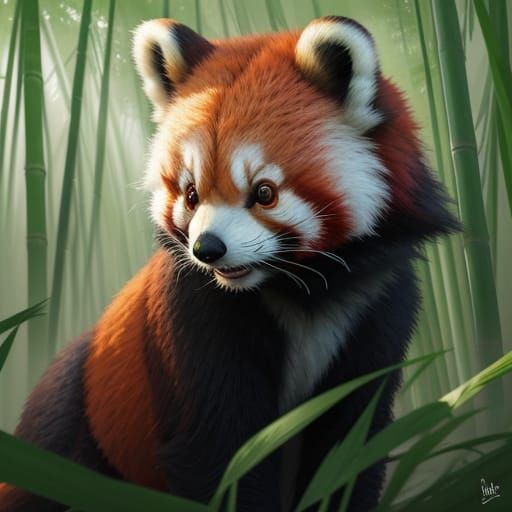 Curious Red Panda in Lush Bamboo Forest