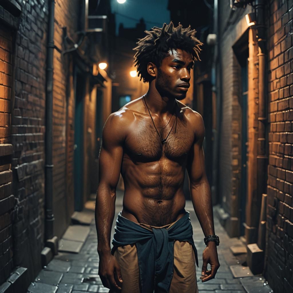 Wolf-Human Hybrid in Dimly Lit Alleyway, Film Noir