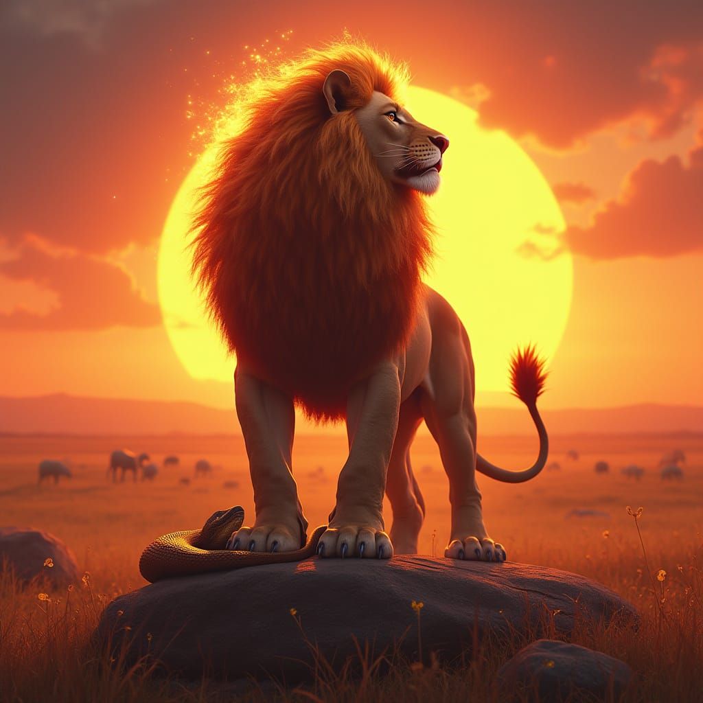 Regal Lion Dominates Savannah Sunset