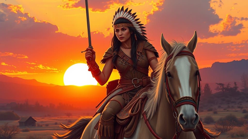 Native American Warrior Bounty Hunter in Comic Book Style