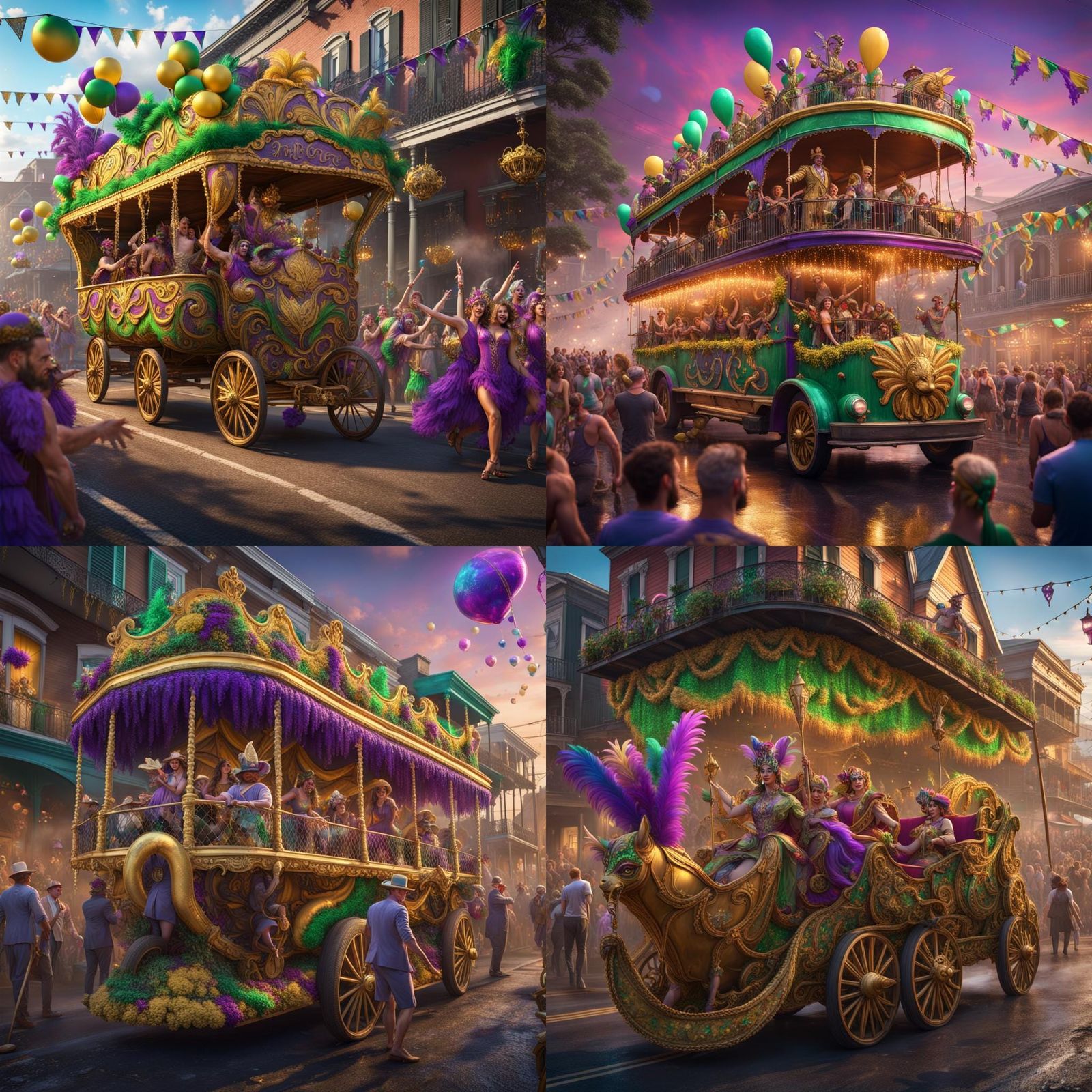 Mardi Gras Parade with Farm Tractors, Fantasy Art