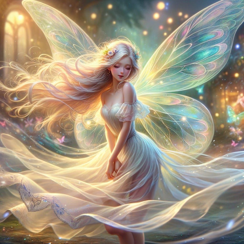 Ethereal Fairy in Windswept Fantasy Landscape