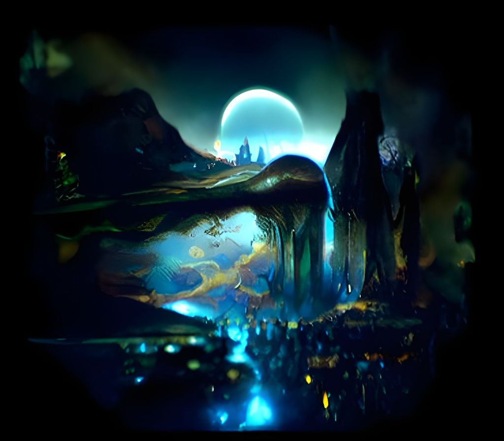 Green Moonlit Cave Shaped as Woman's Face