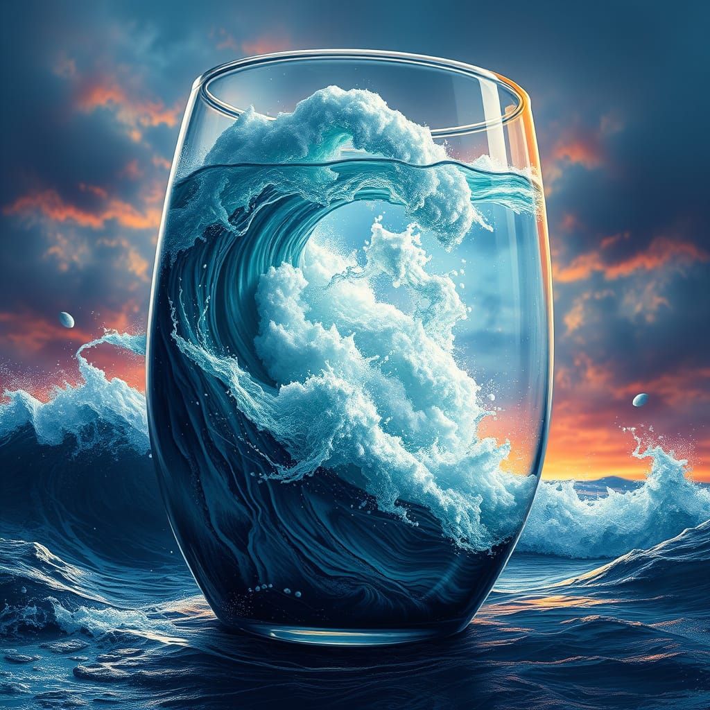 Stormy Seas Within a Glass: Hyperrealistic Concept Art