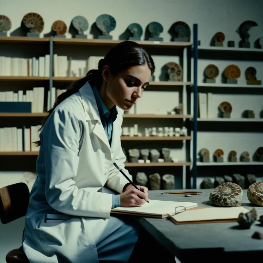 Italian Geologist in Lab, Cinematic Film Still