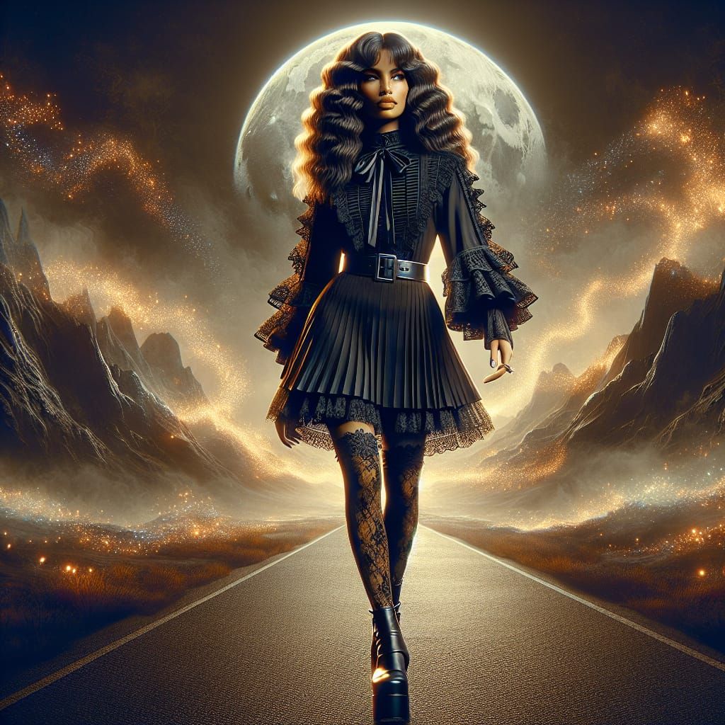 Gothic Witch House Fashion on Moonlit Road