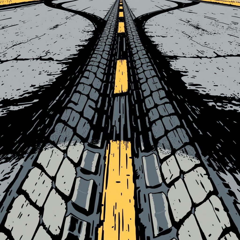Tire Marks Intersection in Comic Book Style