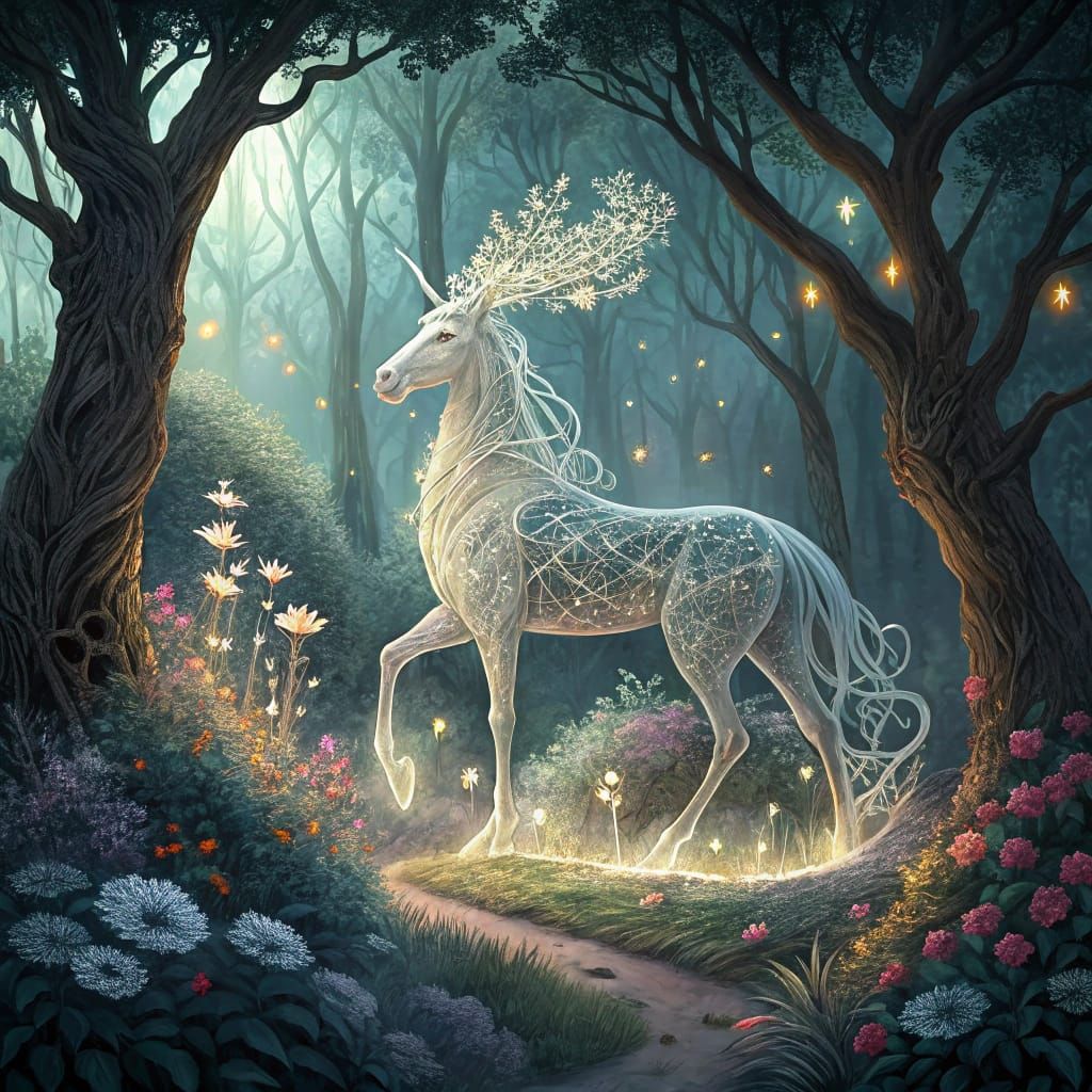 Ethereal Wire Centaur Sculpture in Mystical Forest