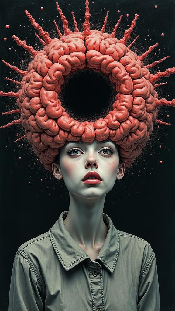 Junji Ito Style: Two-Headed Girl with Wormhole