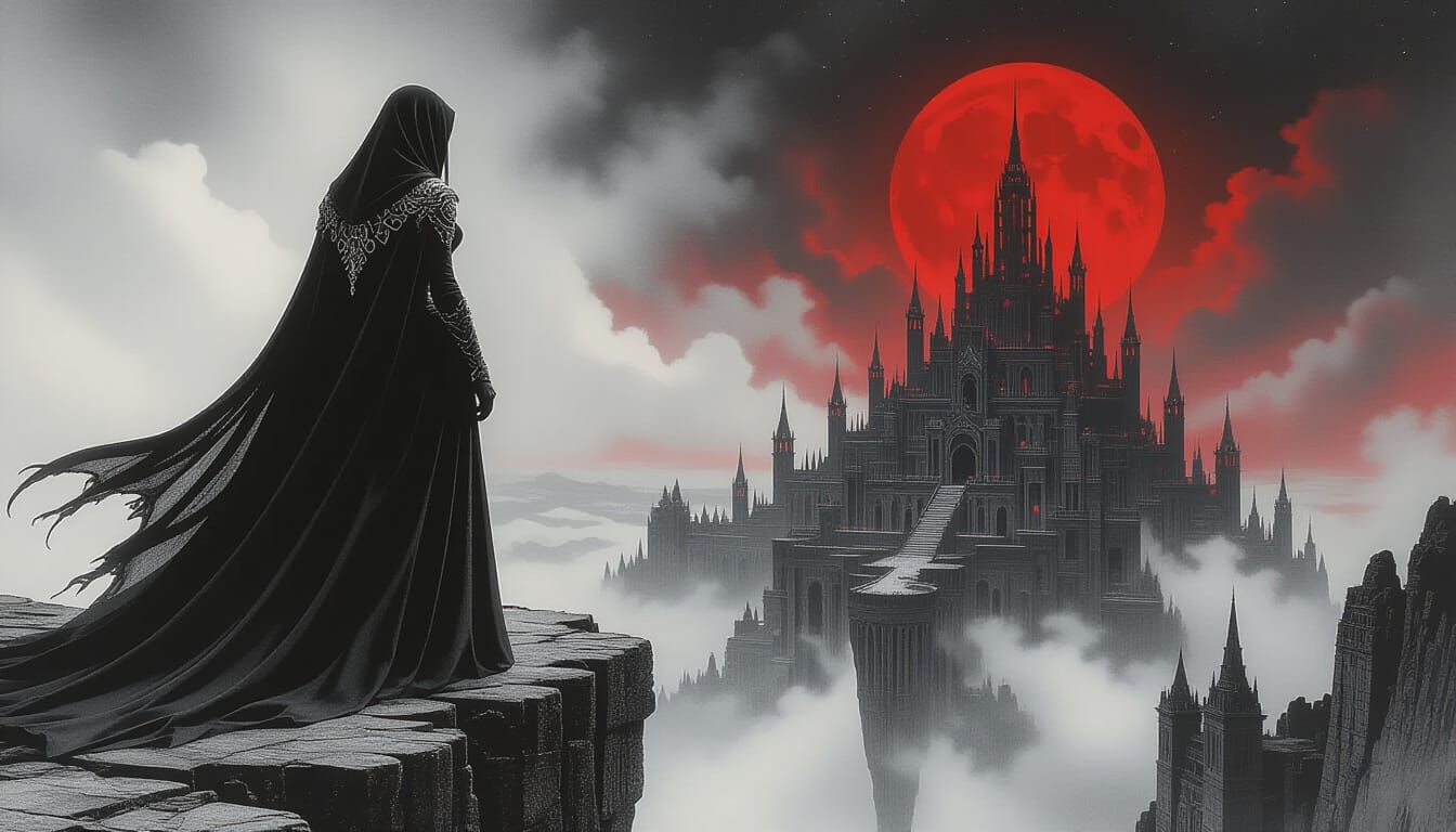 Gothic Vampire Warrior Overlooking Starry Abyss