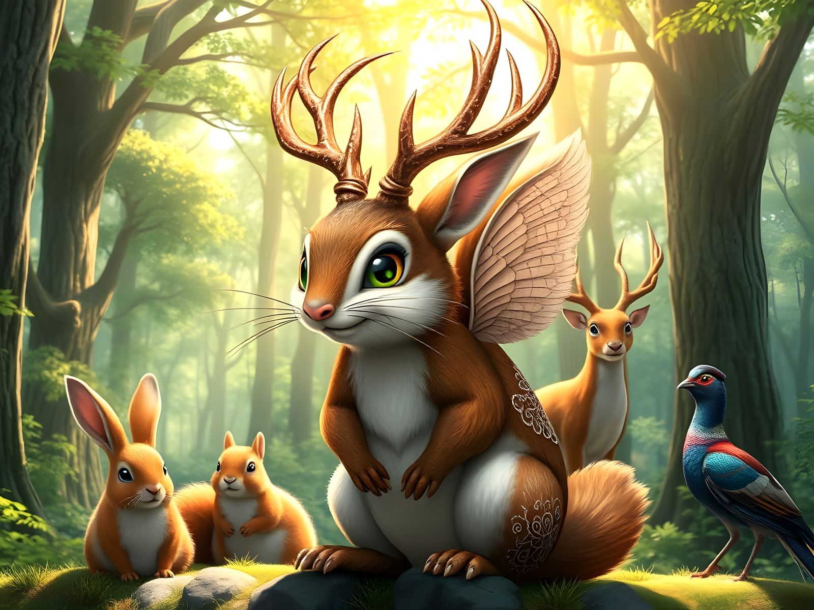 Mystical Wolpertinger in Whimsical Alpine Forest